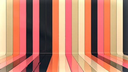 architectural background with empty wall made of glossy plastic planks in acid colorsの写真素材