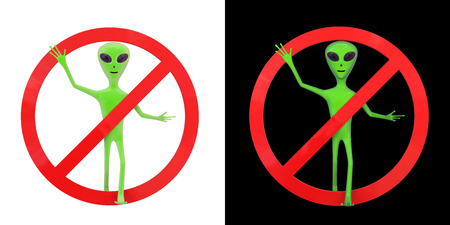 sign forbidding an entrance for alien persons isolated on black and on white separated
