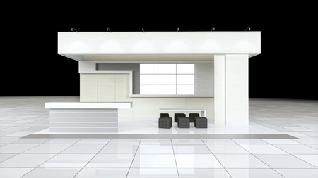 modern design exhibition stand with blank white frieze and reception counterの写真素材