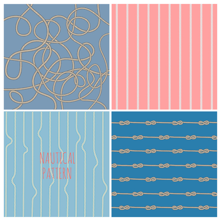 set of four patterns with ropes in nautical styleのイラスト素材