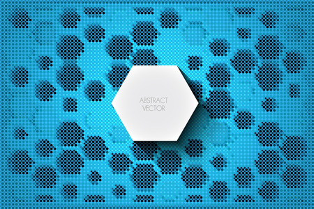 abstract hexagonal vector background made of tiny circles with blank labelのイラスト素材