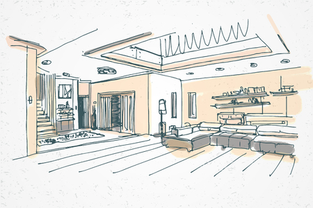 modern interior vector hand drawn preview sketchのイラスト素材