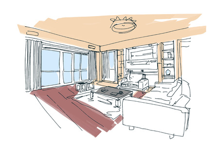 modern interior vector hand drawn preview sketchのイラスト素材