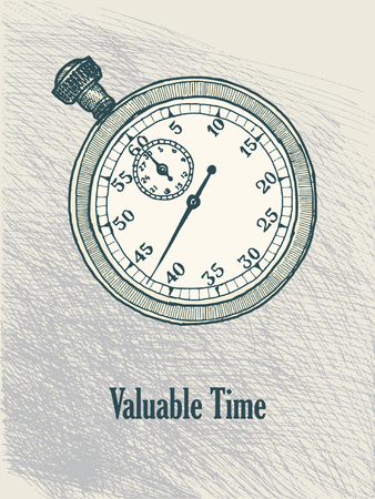 vintage stylized retro stopwatch hand drawn illustrationのイラスト素材