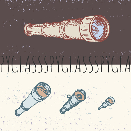 vector hand drawn spy glass vintage collectionのイラスト素材