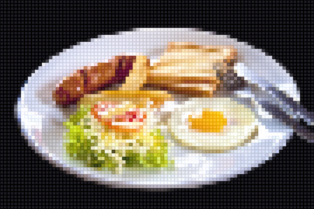 digital breakfast background with fried egg, toast and sausageのイラスト素材