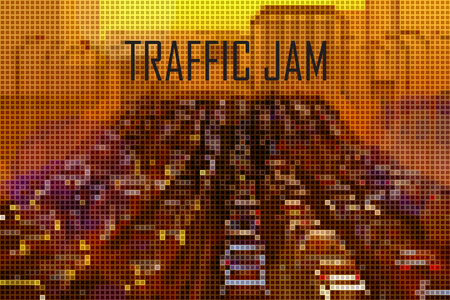 big city traffic jam stylized vector background made of tiny geometric particlesのイラスト素材