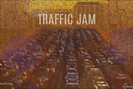 big city traffic jam stylized vector background made of tiny geometric particlesのイラスト素材