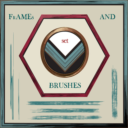 vector set of old rough wooden frames and texture brushesのイラスト素材