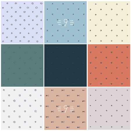 collection of 9 hand drawn seamless vector texturesのイラスト素材