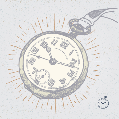 original vector vintage clock hand drawn illustrationのイラスト素材
