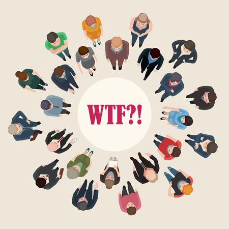 large group of people standing around a question markのイラスト素材