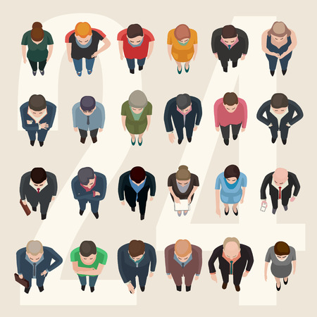 vector standing people business and casual, top viewのイラスト素材