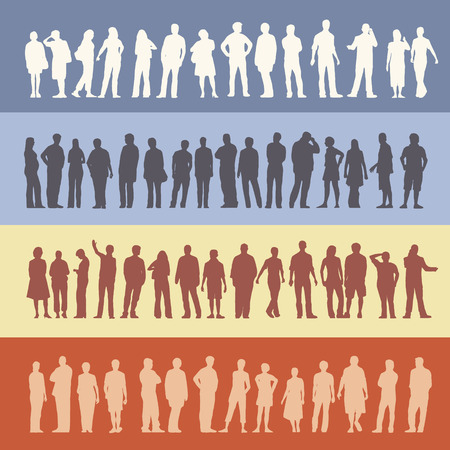 collection of 60 different standing people silhouettesのイラスト素材