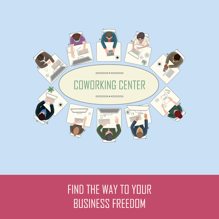 conceptual illustration with business people in office spaceのイラスト素材