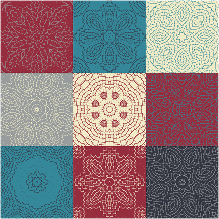 collection of vector ornate geometric kaleidoscope seamless patternsのイラスト素材