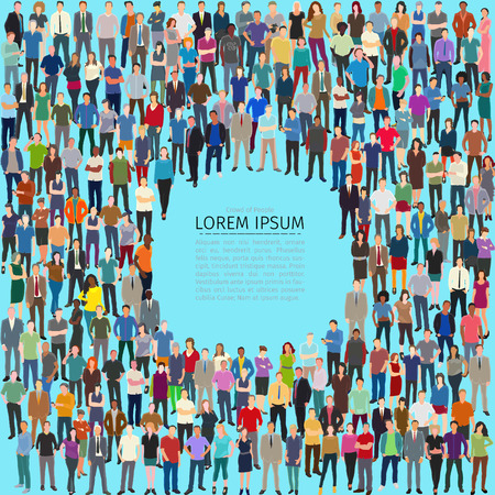 vector illustration with huge crowd of stylized people forming frameのイラスト素材