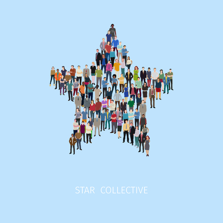 vector illustration with huge crowd of stylized people forming starのイラスト素材