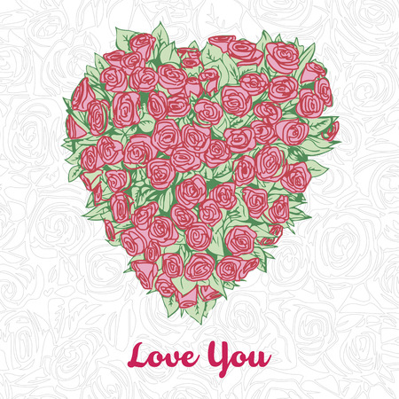 stylized hand drawn vector bouquet in shape of heartのイラスト素材