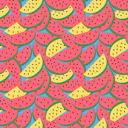 vector seamless pattern with red and yellow watermelon slicesのイラスト素材