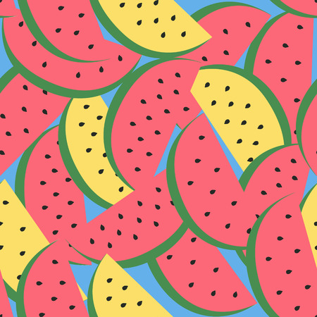 vector seamless pattern with red and yellow watermelon slicesのイラスト素材