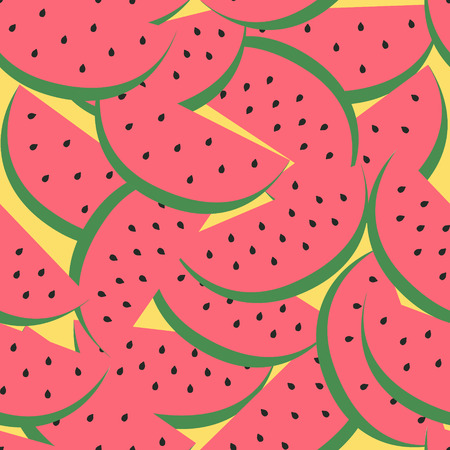 vector seamless pattern with red and yellow watermelon slicesのイラスト素材