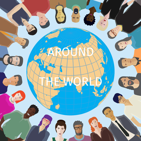 Large group of people adult casual with world globe on backgroundのイラスト素材