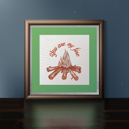motivation card in metal frame standing on wooden shelf, vector illustrationのイラスト素材