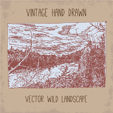 natural landscape with river and wild woods, vector illustrationのイラスト素材