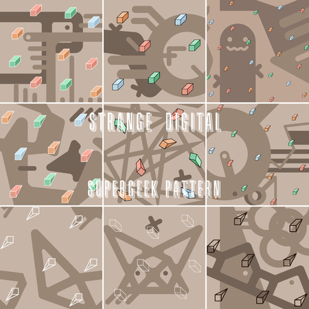 set of strange abstract stylized digital patternsのイラスト素材