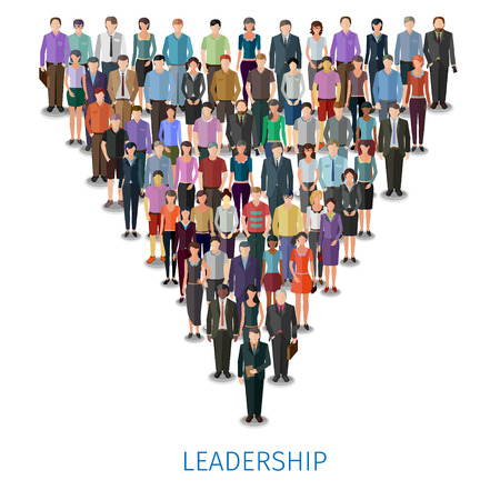 huge crowd of different casual people follow the leader, conceptual illustrationのイラスト素材