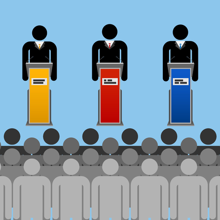 stylized illustration of modern election campaign with speaker and his supporting teamのイラスト素材