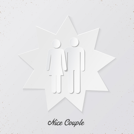 stylized sign made of paper or white cardboard with a coupleのイラスト素材