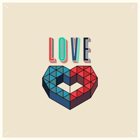 stylized heart sign created in isometric projection in stylish color paletteのイラスト素材
