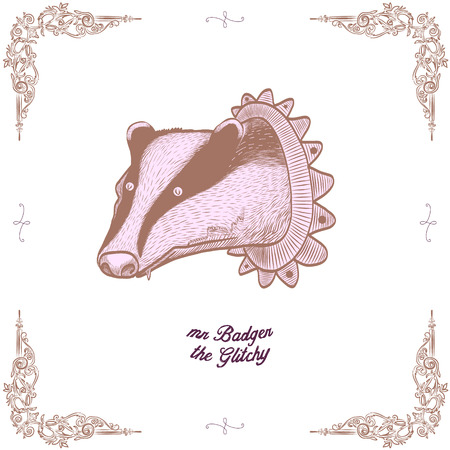 fun stylized line art animal trophy characterのイラスト素材