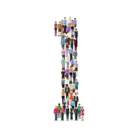 Large group of people foming number on white background: different casual people collectionのイラスト素材