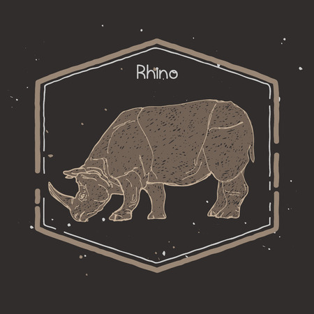 hand drawn silhouette of mighty wild animal, giant rhinoのイラスト素材