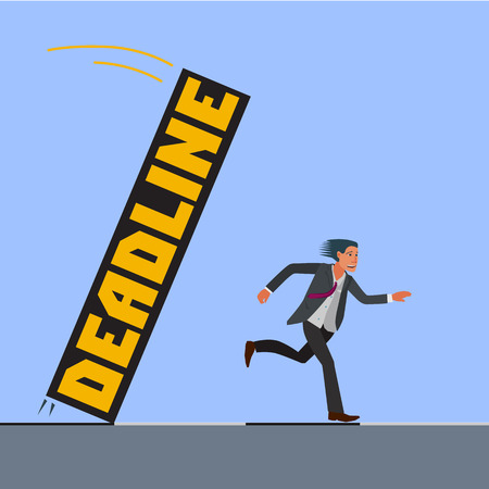 scared man in a suit trying to escape from deadlineのイラスト素材