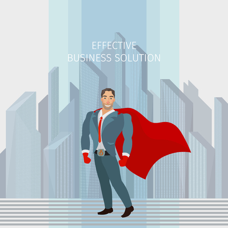 Business man standing like a superhero, vector business illustrationのイラスト素材