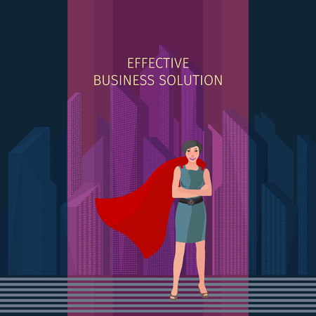 Business woman standing like a superhero, vector business illustrationのイラスト素材