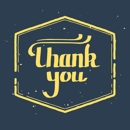 hand drawn lettering, vintage style text Thank You, retro stamp vignetteのイラスト素材