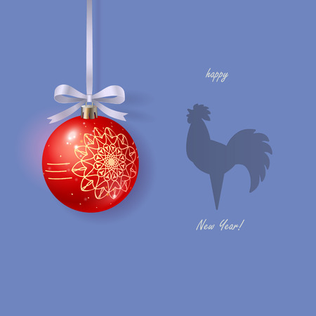 beautiful christmas ball with cardboard background with stamped stylized roosterのイラスト素材