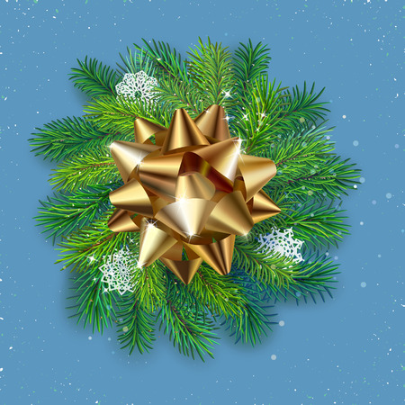 high detailed pine branches forming round background and golden thing over itのイラスト素材