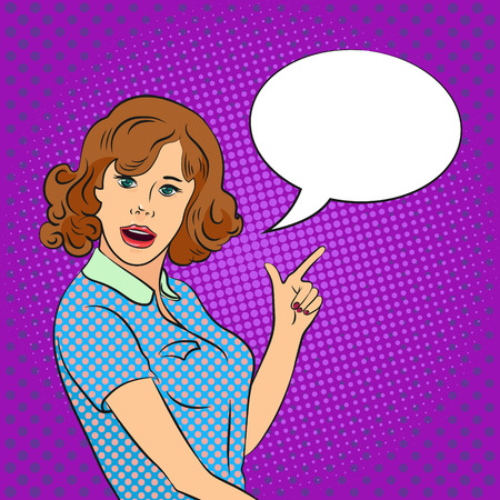 Young attractive woman with speech bubble, stylized pop-art illustrationのイラスト素材