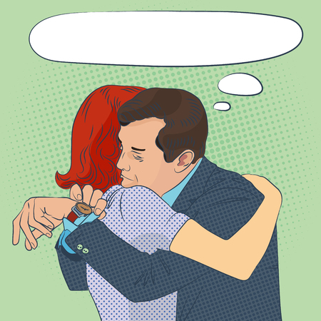 the long parting, man and woman hug, pop-art style illustrationのイラスト素材