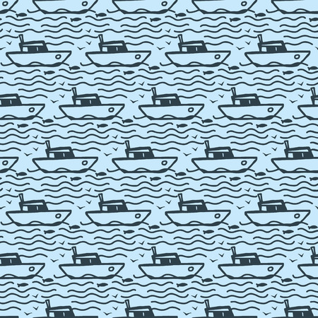 many small ships in sea - stylized tileable textureのイラスト素材