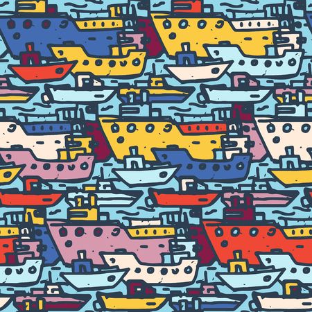 many small ships in sea - stylized tileable textureのイラスト素材