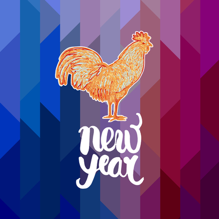 hand drawn vintage rooster and hand drawn letters new yearのイラスト素材
