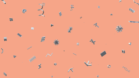 abstract tiny geometric objects made of metal isolated on pink, high resolution 3D render