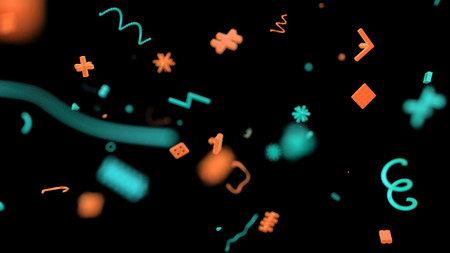 Abstract dark background with small geometric figures flying in space, high resolution 3d render